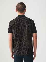 Black Chain Flocked Quarter Zip 100% Cotton Polo Shirt - Image 4 of 7