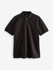 Black Chain Flocked Quarter Zip 100% Cotton Polo Shirt - Image 5 of 7