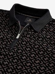 Black Chain Flocked Quarter Zip 100% Cotton Polo Shirt - Image 6 of 7