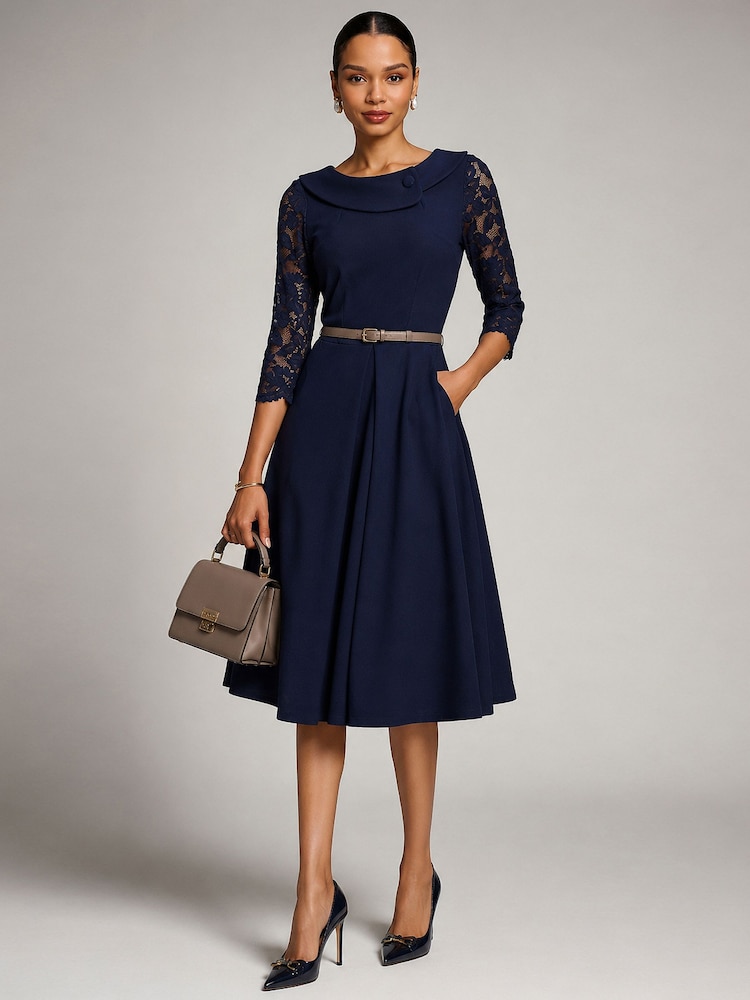 Jolie Moi Lace Sleeve Fit & Flare Midi Dress - Image 1 de 6 Jolie Moi Lace Sleeve Fit & Flare Midi Dress - Image 1 de 6