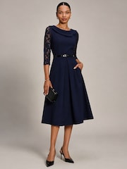 Jolie Moi Lace Sleeve Fit & Flare Midi Dress - Image 4 de 6