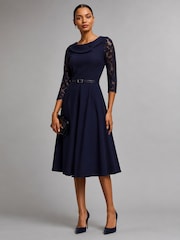 Jolie Moi Lace Sleeve Fit & Flare Midi Dress - Image 6 de 6
