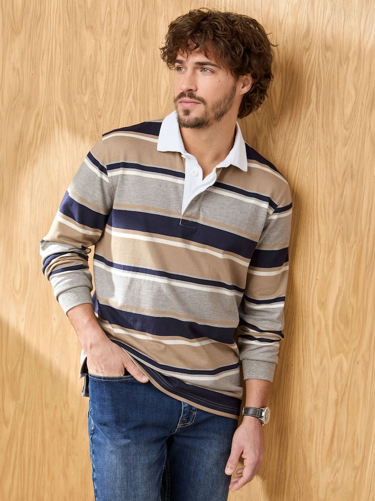 Cotton Traders Grey Signature Long Sleeve Rugby Shirt - Image 1 of 4 Cotton Traders Grey Signature Long Sleeve Rugby Shirt - Image 1 of 4
