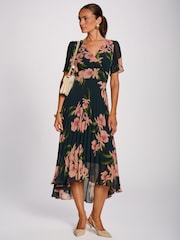 Jolie Moi Green Angel Sleeve Pleated Chiffon Maxi Dress - Image 1 of 6