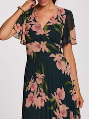 Jolie Moi Green Angel Sleeve Pleated Chiffon Maxi Dress - Image 3 of 6