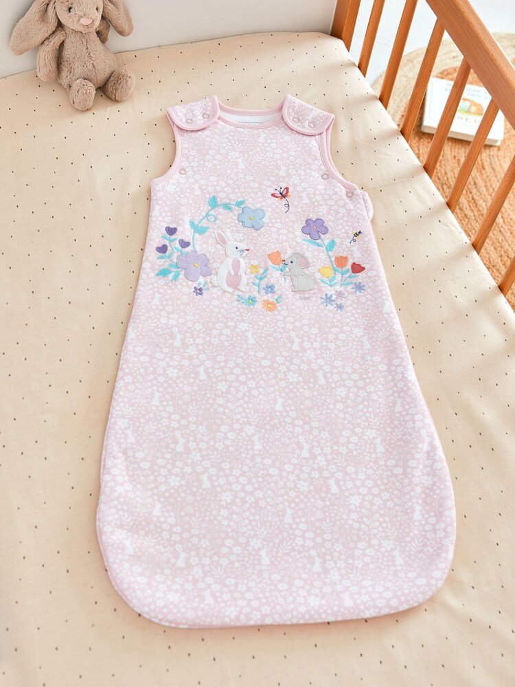 JoJo Maman Bébé Pink Meadow Appliqué 1.5 Tog Baby Sleeping Bag - Image 1 of 5