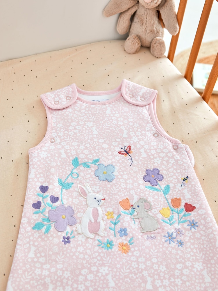 JoJo Maman Bébé Pink Meadow Appliqué 1.5 Tog Baby Sleeping Bag - Image 2 of 5