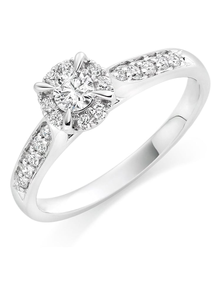 Beaverbrooks 18ct White Gold Diamond Halo Engagement Ring - Image 1 of 6
