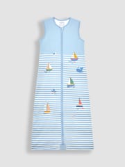 JoJo Maman Bébé Blue Stripe Sailing Boats Appliqué 1.5 Tog Toddler Sleeping Bag - Image 1 of 3