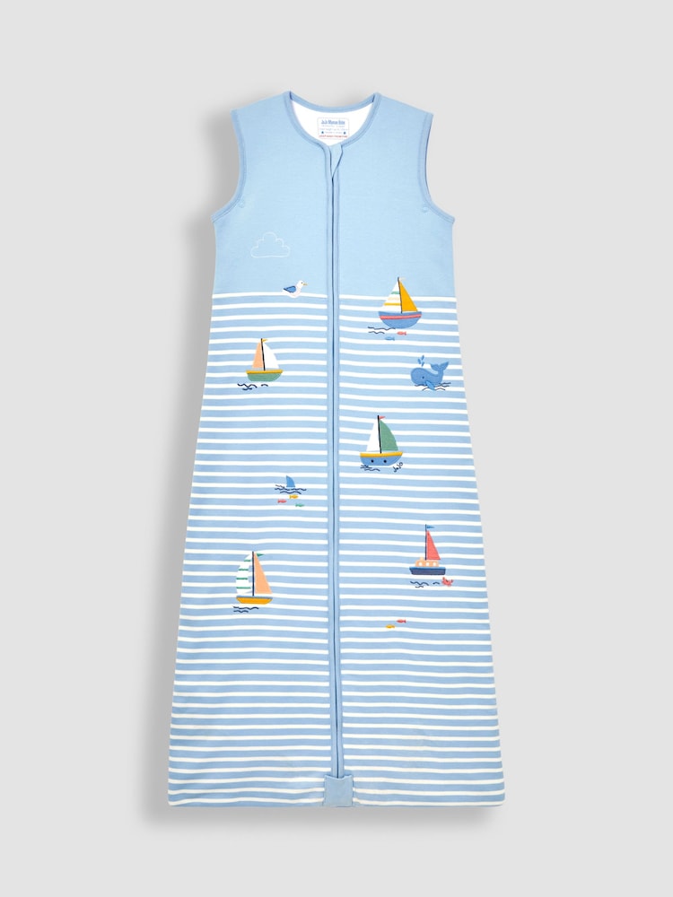 JoJo Maman Bébé Blue Stripe Sailing Boats Appliqué 1.5 Tog Toddler Sleeping Bag - Image 1 of 3