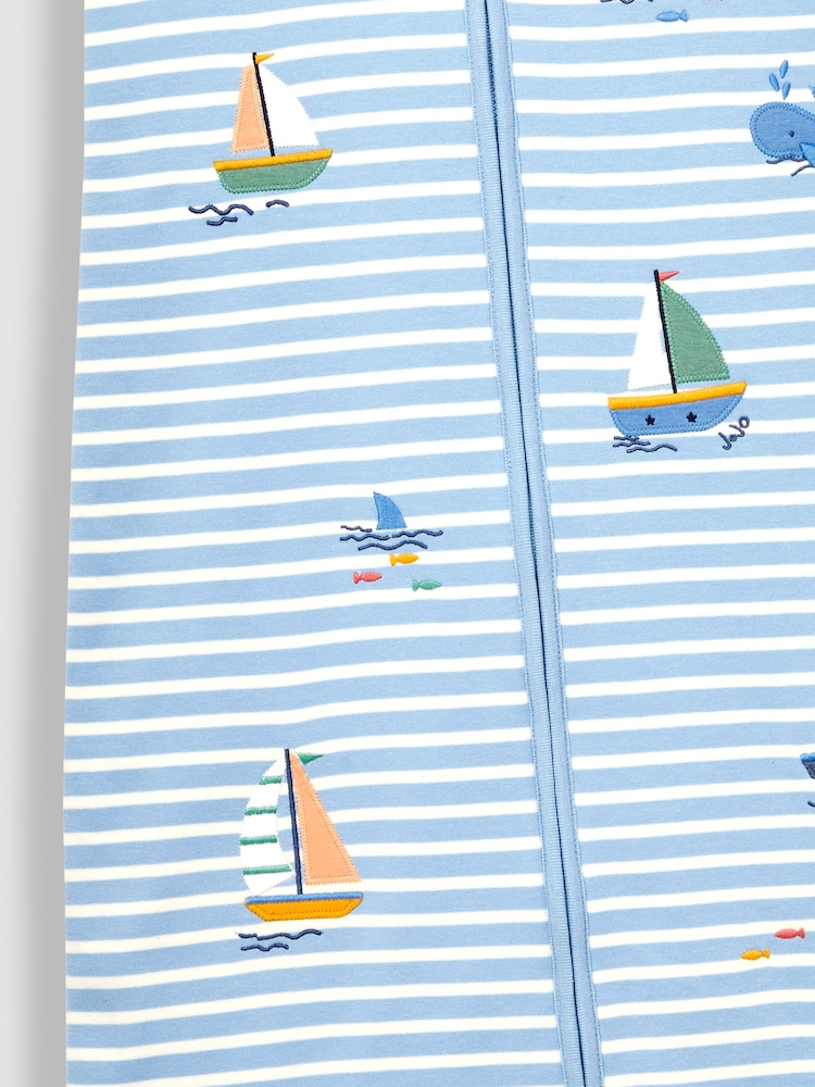 JoJo Maman Bébé Blue Stripe Sailing Boats Appliqué 1.5 Tog Toddler Sleeping Bag - Image 3 of 3