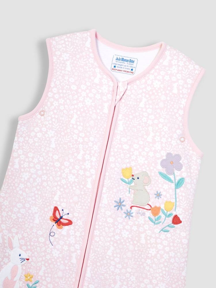 JoJo Maman Bébé Pink Meadow Appliqué 1.5 Tog Toddler Sleeping Bag - Image 2 of 2