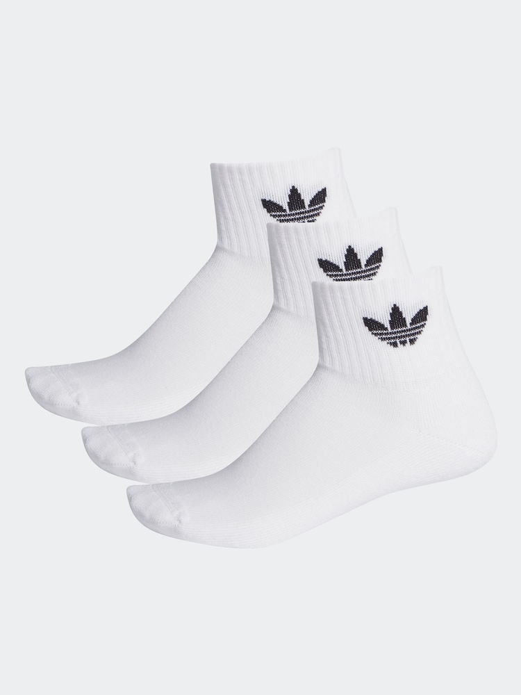 adidas Originals White Mid Cut Ankle Socks 3 Pack - Image 1 of 2