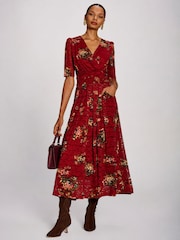 Jolie Moi Red Half Sleeve Print Lace Maxi Dress - Image 1 of 6