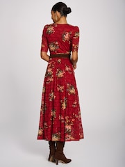 Jolie Moi Red Half Sleeve Print Lace Maxi Dress - Image 2 of 6