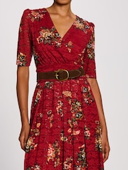 Jolie Moi Red Half Sleeve Print Lace Maxi Dress - Image 3 of 6