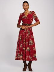 Jolie Moi Red Half Sleeve Print Lace Maxi Dress - Image 4 of 6