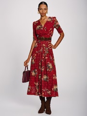 Jolie Moi Red Half Sleeve Print Lace Maxi Dress - Image 6 of 6