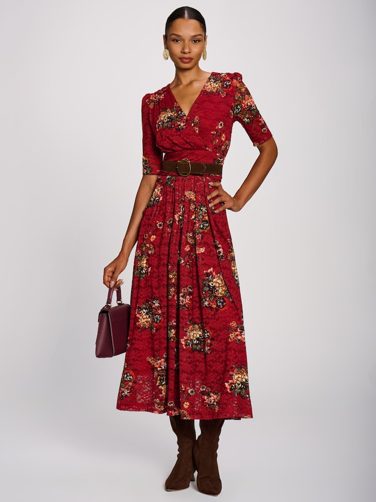 Jolie Moi Red Half Sleeve Print Lace Maxi Dress - Image 6 of 6
