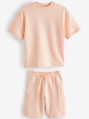 Peach Relax Fit Heavyweight T-Shirt and Shorts Set (3-16yrs) - Image 1 of 3