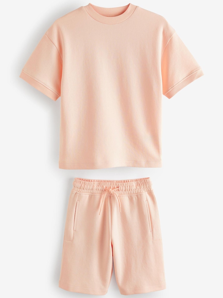 Peach Relax Fit Heavyweight T-Shirt and Shorts Set (3-16yrs) - Image 1 of 3
