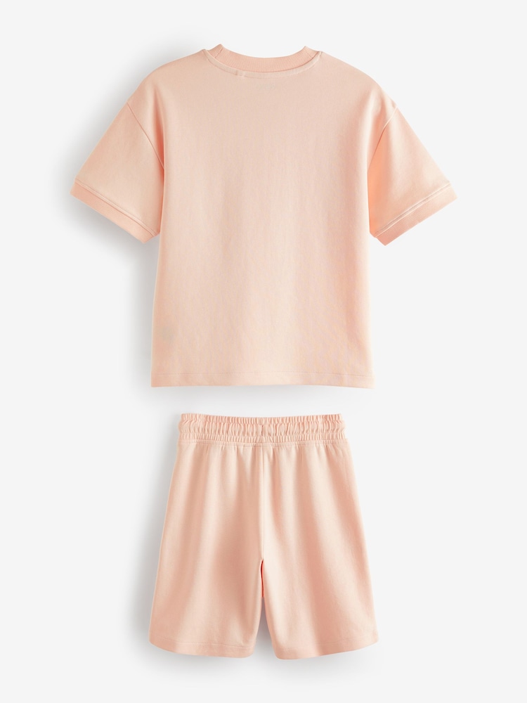 Peach Relax Fit Heavyweight T-Shirt and Shorts Set (3-16yrs) - Image 2 of 3