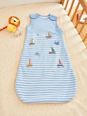 JoJo Maman Bébé Blue Stripe Sailing Boats Appliqué 1.5 Tog Baby Sleeping Bag - Image 1 of 4
