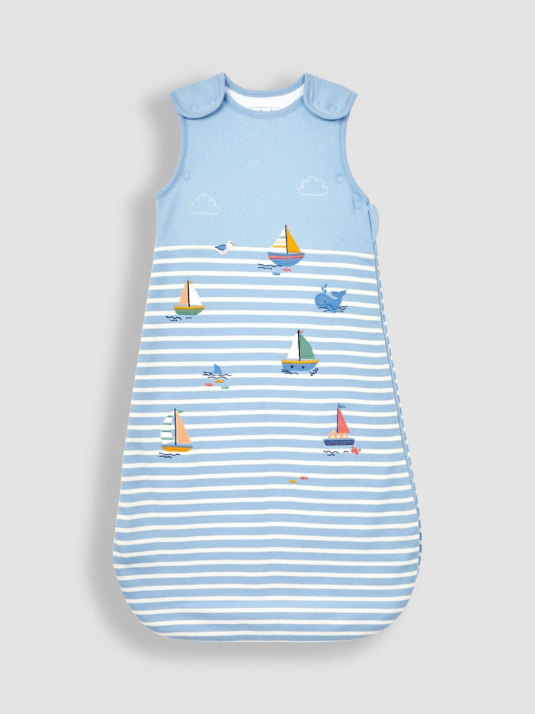 JoJo Maman Bébé Blue Stripe Sailing Boats Appliqué 1.5 Tog Baby Sleeping Bag - Image 2 of 4