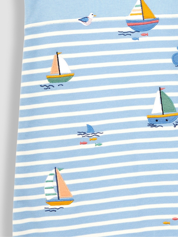JoJo Maman Bébé Blue Stripe Sailing Boats Appliqué 1.5 Tog Baby Sleeping Bag - Image 4 of 4