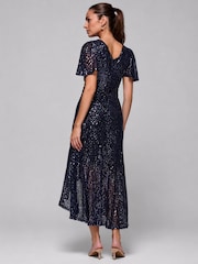Jolie Moi Blue Sequin Ruffle Hem Maxi Dress - Image 2 of 6