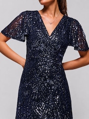 Jolie Moi Blue Sequin Ruffle Hem Maxi Dress - Image 3 of 6