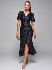 Jolie Moi Blue Sequin Ruffle Hem Maxi Dress - Image 4 of 6