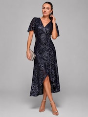 Jolie Moi Blue Sequin Ruffle Hem Maxi Dress - Image 5 of 6
