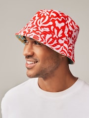 Lemon/Coral Print 100% Cotton Reversible Bucket Hat - Image 1 of 3