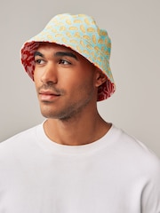 Lemon/Coral Print 100% Cotton Reversible Bucket Hat - Image 2 of 3