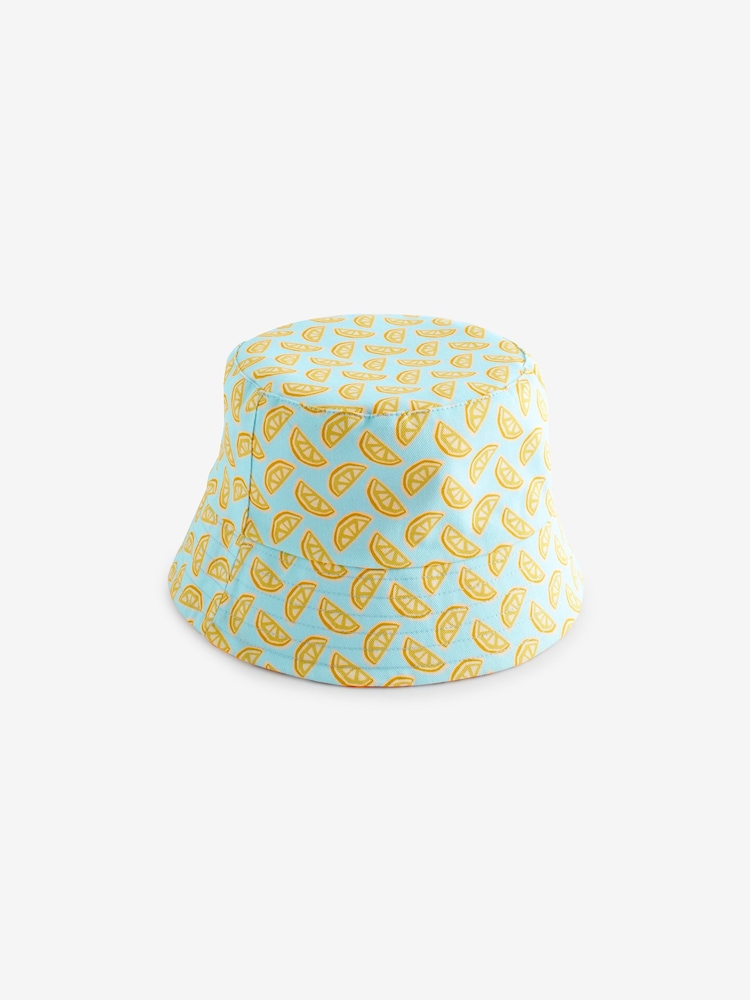 Lemon/Coral Print 100% Cotton Reversible Bucket Hat - Image 3 of 3