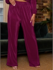 Chi Chi London Burgundy Red Elasticated Waist Wide Leg Plisse Trousers - Image 1 of 4