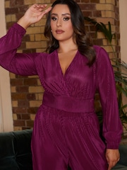 Chi Chi London Burgundy Red Long Sleeve Wrap Detial Plisse Top - Image 3 of 4