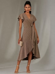 Jolie Moi Gold Metallic Angel Sleeve Maxi Dress - Image 1 of 6