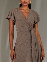 Jolie Moi Gold Metallic Angel Sleeve Maxi Dress - Image 3 of 6