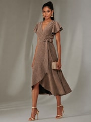 Jolie Moi Gold Metallic Angel Sleeve Maxi Dress - Image 4 of 6