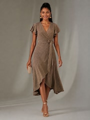 Jolie Moi Gold Metallic Angel Sleeve Maxi Dress - Image 5 of 6