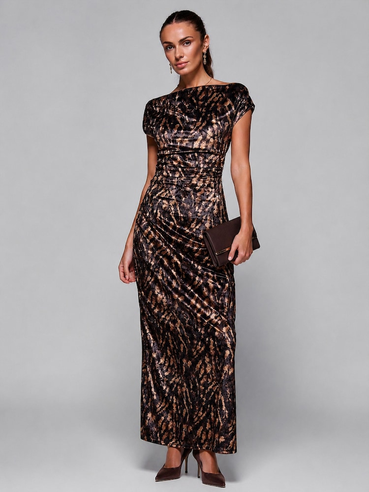 Jolie Moi Brown Velvet Draped Maxi Dress - Image 1 of 6 Jolie Moi Brown Velvet Draped Maxi Dress - Image 1 of 6