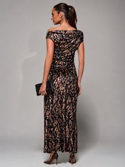 Jolie Moi Brown Velvet Draped Maxi Dress - Image 2 of 6