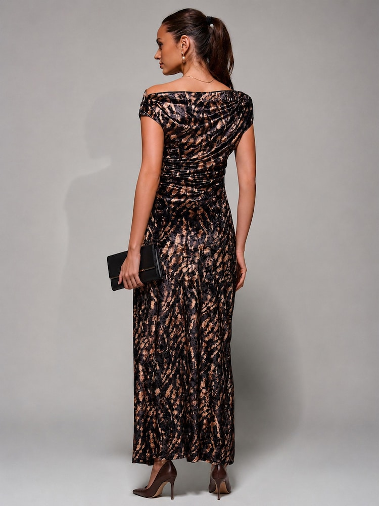 Jolie Moi Brown Velvet Draped Maxi Dress - Image 2 of 6 Jolie Moi Brown Velvet Draped Maxi Dress - Image 2 of 6