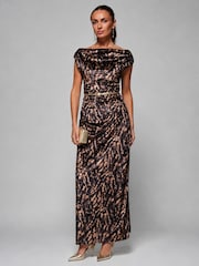 Jolie Moi Brown Velvet Draped Maxi Dress - Image 4 of 6