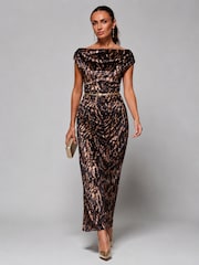 Jolie Moi Brown Velvet Draped Maxi Dress - Image 5 of 6