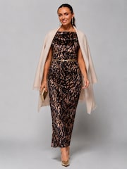 Jolie Moi Brown Velvet Draped Maxi Dress - Image 6 of 6