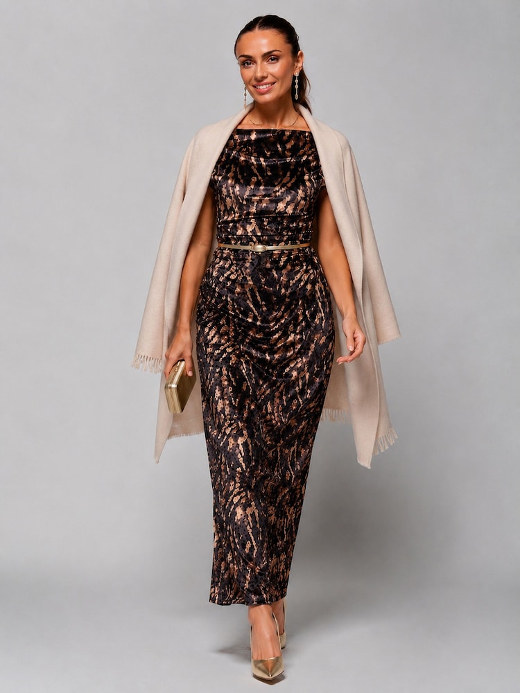 Jolie Moi Brown Velvet Draped Maxi Dress - Image 6 of 6 Jolie Moi Brown Velvet Draped Maxi Dress - Image 6 of 6