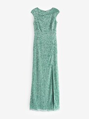 Sistaglam Green Embellished Maxi Dress With Mesh Panel Detail - Image 6 of 6